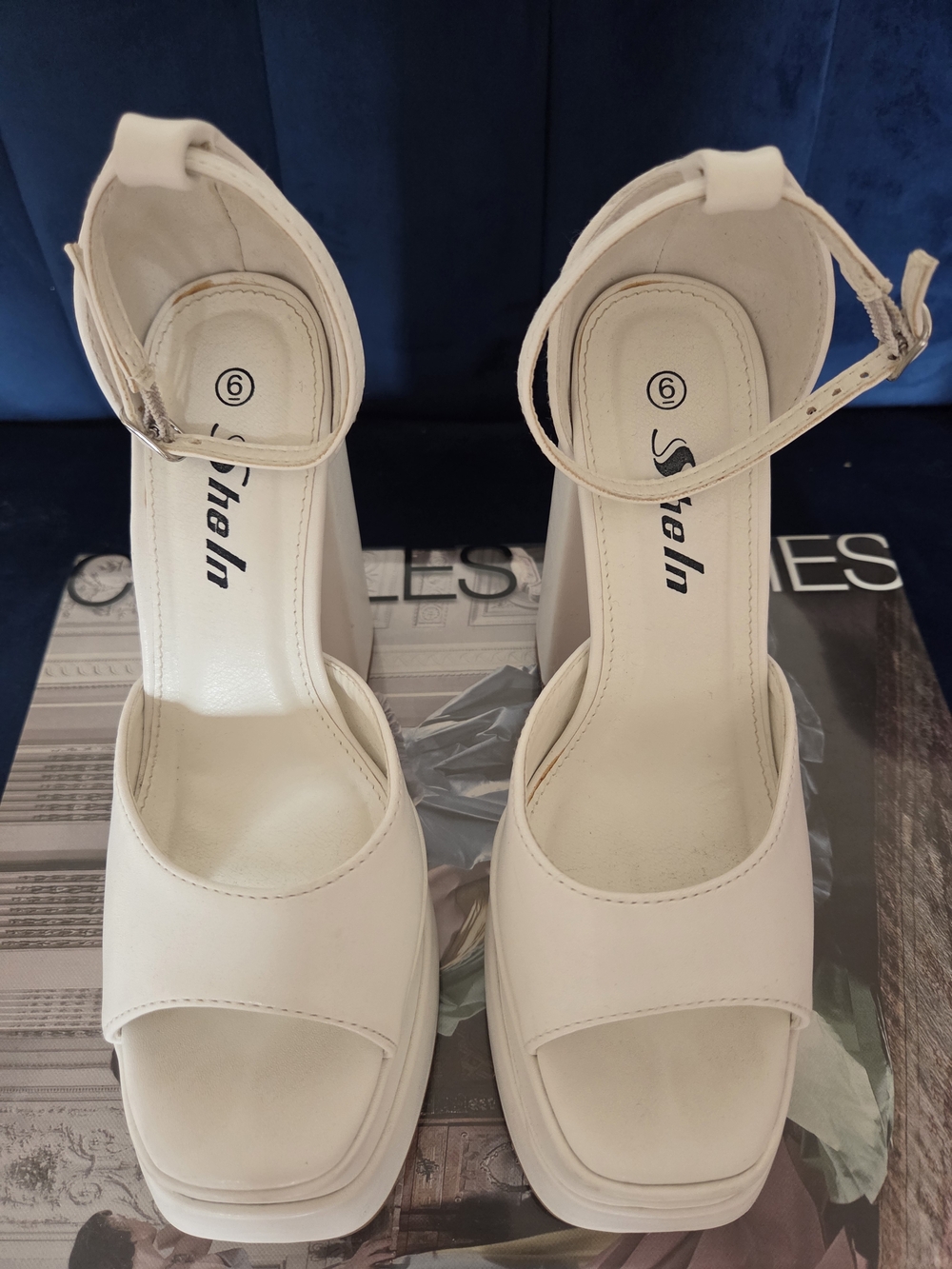 Women's White Ankle-Strap Block Heel Platform Sandals